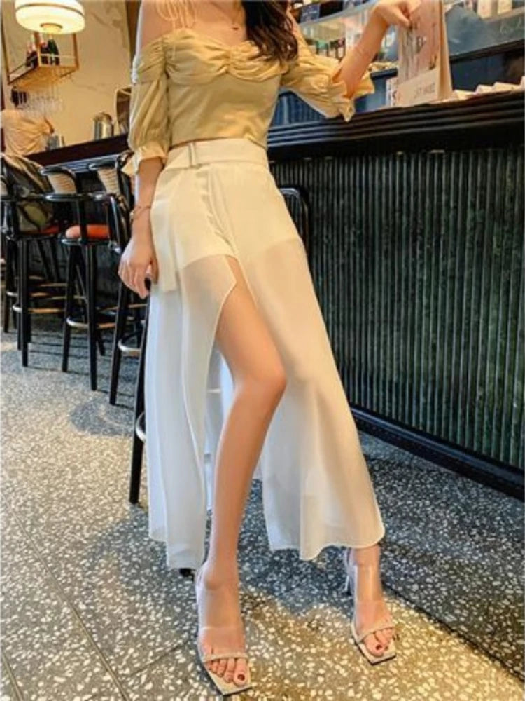 High Waist Patchwork Chiffon Chic Skirt